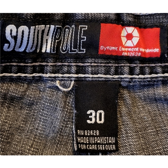 Southpole Y2K Wide Leg Baggy Jeans Red Tab Mens Size 30 Faded Black RN82628 - Picture 8 of 9